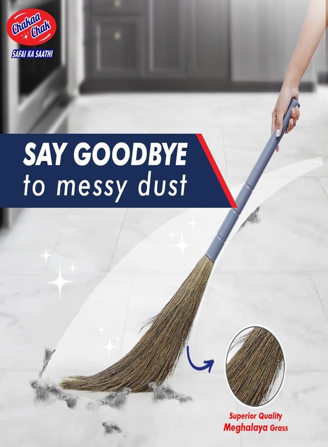 Chakaa chak Chakaachak Grass Broom for Home Cleaning Meghalaya Grass | Long Lasting & Durable Jhadu |Removes fine dust from Floor and Ceiling| Plastic Handle Jhadu - Image 3